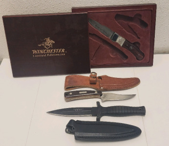 Old Timer Schrade 152 3" Blade, Smith & Wesson H.R.T Boot Knife 4" Blade, 2008 Winchester Limited Straight Blade