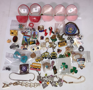 Various Brouches and Pins With (5) Ring Displays
