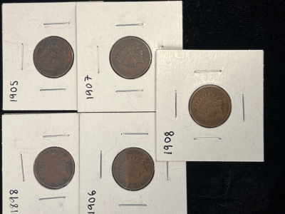 1898, 1905, 1906, 1907, 1908 Indian Head Cent - Unverified