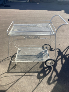 Vintage Serving Cart with Glass Top