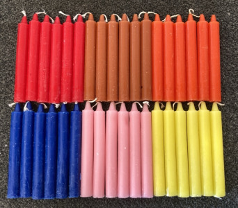 36 3/4”x6” Long Burning Household Candles In Colors Red, Brown, Orange, Blue, Pink & Yellow