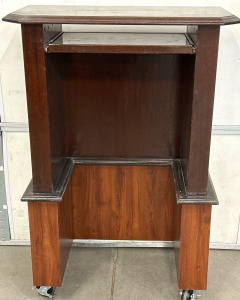 Dark Cherry Mahogany Rolling Podium Desk w/ Keyboard Tray & Loxking Wheels (29”x18.5”x46”)