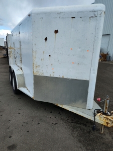 15' White Bumper Pull Tool Trailer. Tandem Axle Double Back Doors. Has Been Winterized Inside