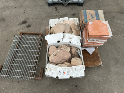 Grate Assembly, (2) Boxes Assorted Stone, (45) Brick Slabs