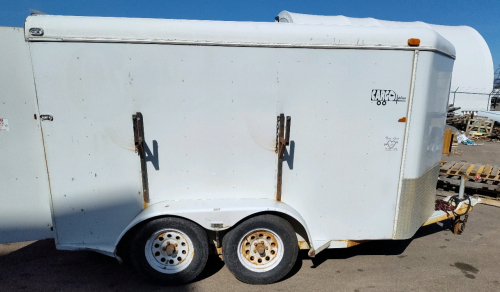 16' Enclosed Trailer Tandem Axel Double Doors w/Side Racks. Shelves & Compartments Built Inside. Well Built Trailer