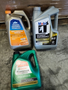 (1) 5qt Mobil 1 0w-20 Motor Oil, (1) 1gal Castrol TransMax Transmission Fluid, (1) 1gal Peak Orange Antifreeze/Coolant