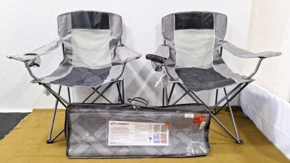 (2) Folding Camp Chairs & (1) Lippert All Weather RV Patio Mat. In Specialty On T