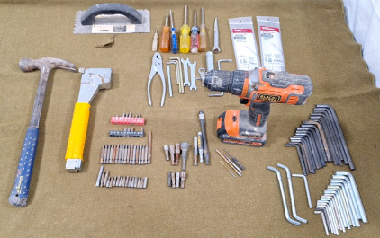 (1) Black & Decker Drill W/Battery, Assorted Driver Bits, Assorted Allen Wrenches & More