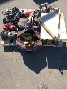 Assorted tools and hardware Ridgid hand saw with bag master plumber submersible sump pump power box Xtreme box