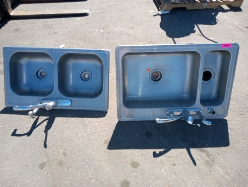 (2) stainless steel sinks one with whirlaway garbage disposable 291.1/2 horse power (1)at 33"by22"wide (2)33"by19"wide