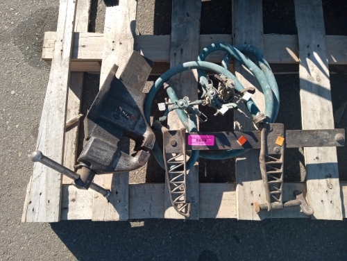 Assorted tools & hardware 18"clamp (3) sprinkles table top Columbian vice