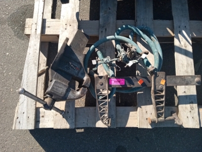 Assorted tools & hardware 18"clamp (3) sprinkles table top Columbian vice