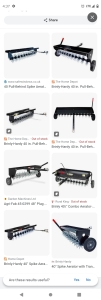Brinly hardy 40"pull behind spike aerator for lawn tractors.10"blades white black rubber wheels