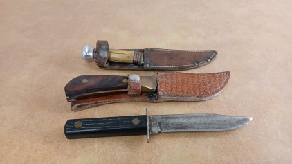 (3) Hunting Knives, (2) with Sheaths