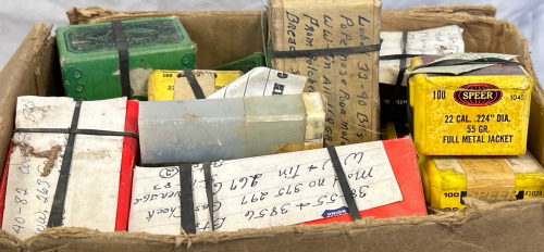 Small Box Of Various Caliber Reloads & Pieces For Crafting Reloads