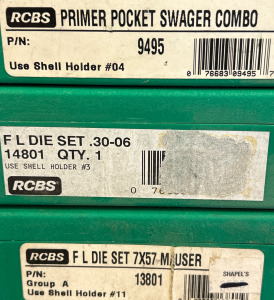 (2) RCBS Reloading Die Sets For .30-06 & 7x57 Mauser (1) RCBS Peimer Pocket Swager Combo