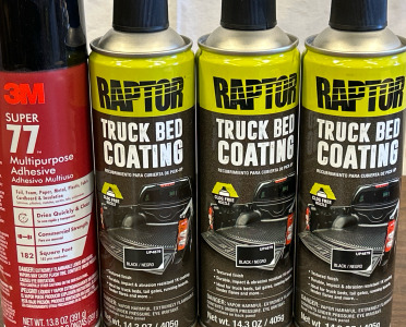 (3) Brand New! Cans Raptor Truck Bed Coating “Black” Textured Finish 1) Brand New! Can 3M Super 77 Multipurpose Adhesive