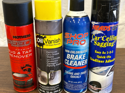 Brand New! (1) Bug & Tar Remover (1) Oil Stain Remover (1) Brake Cleaner (1) Auto Ceiling Adhesive For Sagging