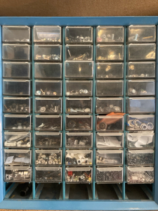 Large tray of assorted boys, screws, pins