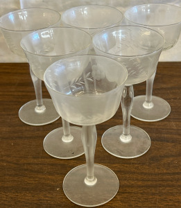 (6) Vintage Floral & Foliage Etched Coupe Glasses