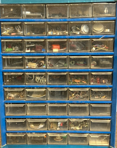 Portable Metal & Plastic Organizer (12&rdquo;x6.5&rdquo;x16&rdquo;) w/ 45 Pull Out Drawers w/ Various Electronic Components, Capacitors & More