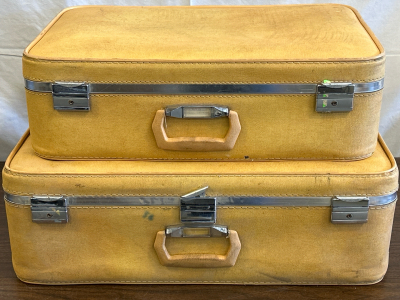 (2) Vintage Skyway Canary Yellow Suitcases