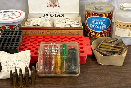 Box Of Reloading Supplies & Cartridges In Various Calibers