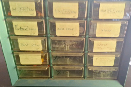 Drawer filled with capaciters