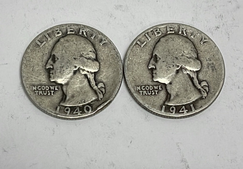 (2) Washington 90% Silver Quarters Dated 1940/1941