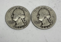 (2) Washington 90% Silver Quarters Dated 1940/1941