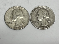 (2) Washington 90% Silver Quarters Dated 1954