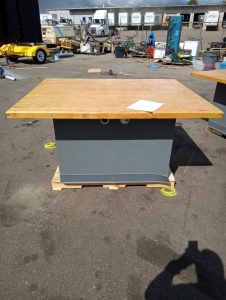 Wood work bench all wood 50"x64"x33.5"good condition still bands on opposite sides