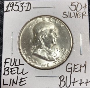 1953-D Gem BU+++ Silver Franklin Half Dollar