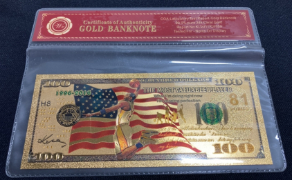 99.9% 24k Gold Kobe Bryant Banknote w/ COA