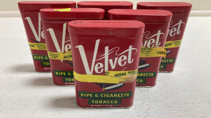 (6) Vintage Metal Velvet Brand Tobacco Containers