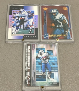 (3) 1998/1999 Upper Deck/Pinnacle/Collecters Edge Barry Sanders Collectible Cards (All In Hard Plastic Protectors)