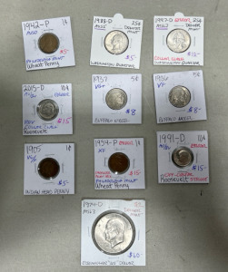 (10) Assorted Collectible Coins: Denver Mint , Philadelphia Mint , Error, Steel Pennies and more