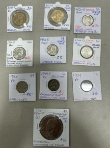 (10) Assorted Collectible Coins: Denver Mint , Philadelphia Mint , Error, Steel Pennies and more