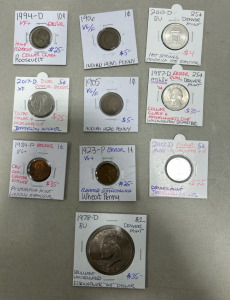(10) Assorted Collectible Coins: Denver Mint , Philadelphia Mint , Error, Steel Pennies and more