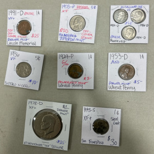 (10) Assorted Collectible Coins: Denver Mint , Philadelphia Mint , Error, Steel Pennies and more