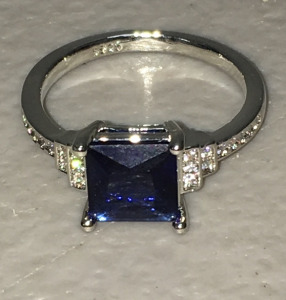 (1) Size 9 Square Blue Sapphire .925 Ring