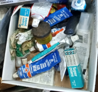 Assorted hardware from glue & wire brushes filters Hobart stick electrodes with case
