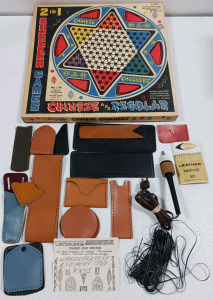 (1) Chinese & Regular Vintage Checkers Game (1) Assorted Leather Handicraft Kit