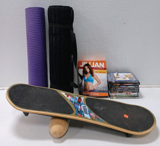 (2) Workout Mats (9) Assorted Workout DVD's (15) Jillian Michael's Workout Videos (1) Balance Board