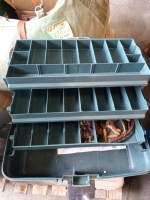 Assorted fishing gear from tackle boxes fish nets (1) iner tube rod holders in good condition - 5