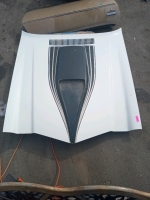 Early 70s late model Camero hood white black gold trim 56"1/2 Wide 58" long good condition