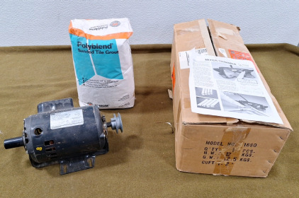 (1) Grizzly Miter Trimmer, (1) 25 Pound Bag Of Polyblend Sanded Tile Grout & (1) Craftsman 10" Bench Saw Motor