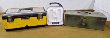 (1) Stanley Toolbox, (1) Stack-On Toolbox & (1) GE Coolstar Joblight