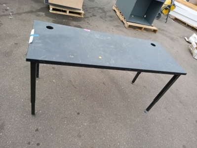 Work bench table with cup holders metal legs black on black.60"long 24"wide 3" cup holders around.good condition