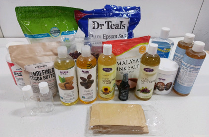 (2) Epsom Salt 5lb (2) 18-in-1 Hemp Baby Unscented Soap (4) 16oz Bottles Now Solutions Assorted Oils & Much More!!